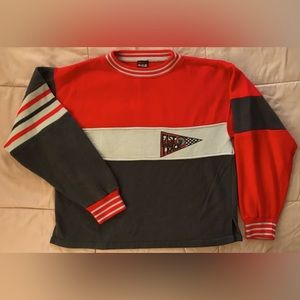 Vintage Priority Male Red & Grey Striped Sleeve Color Block Race Sweatshirt - M